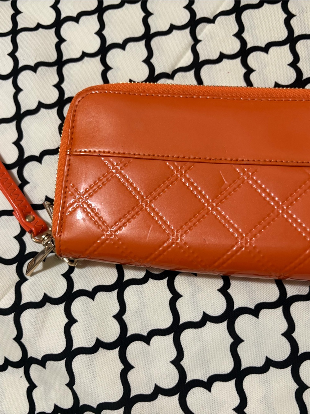 Orange Quilted Zip Wallet - Women's Handbag